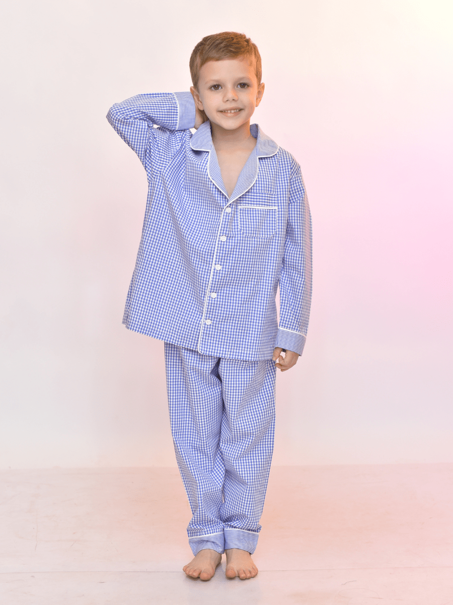 PIJAMA ALFAIATARIA LONGO XADREZ AZUL ROYAL