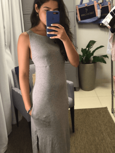 VESTIDO MIDI MESCLA CINZA