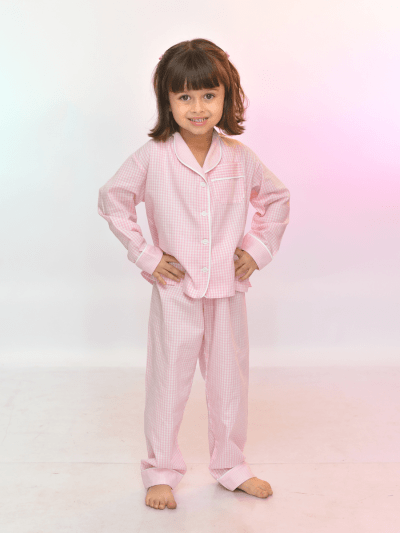 PIJAMA ALFAIATARIA LONGO XADREZ ROSA BEBÊ